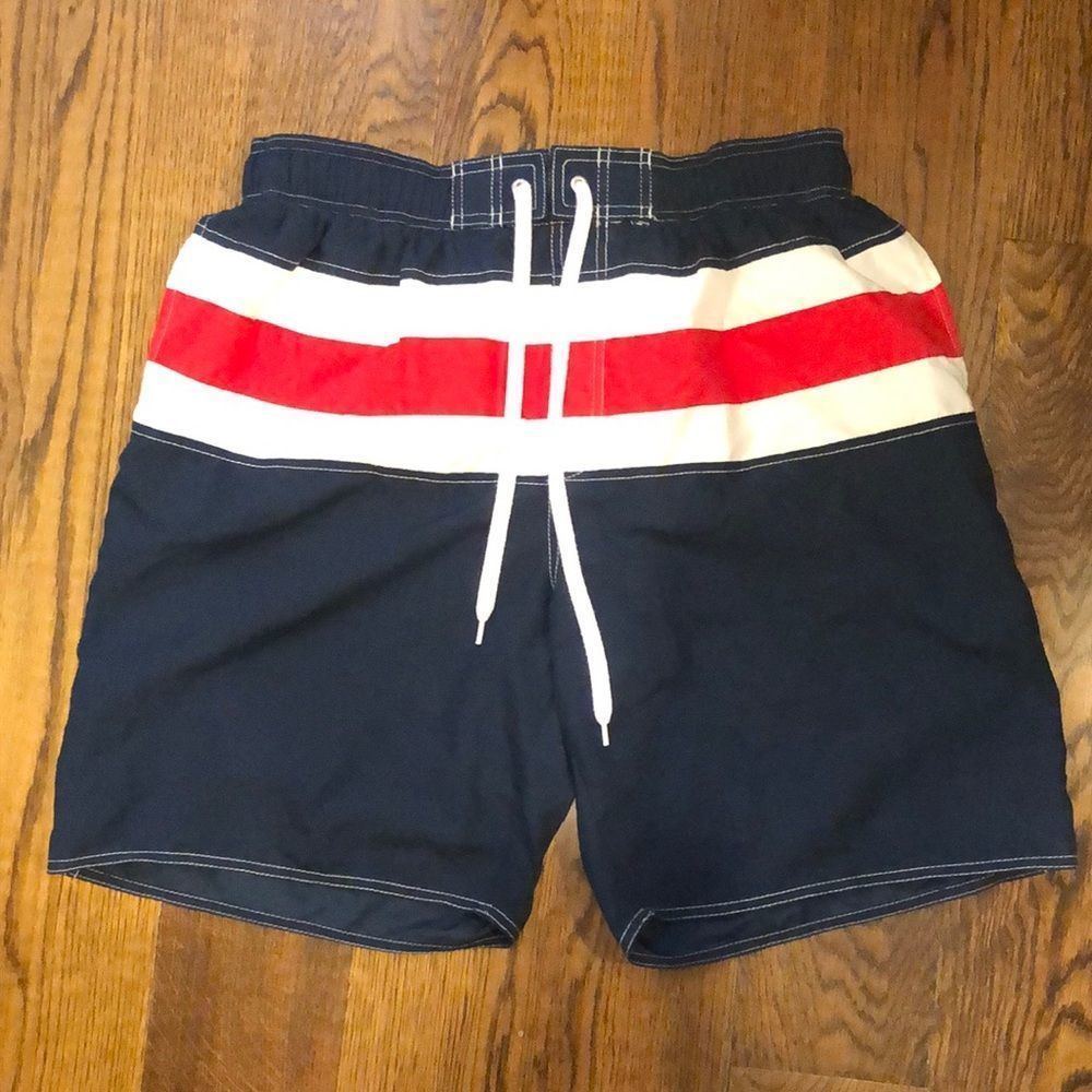 NEWPORT BLUE Navy Blue Swim Trunks with Red & White Stripes Sz LRG NWOT